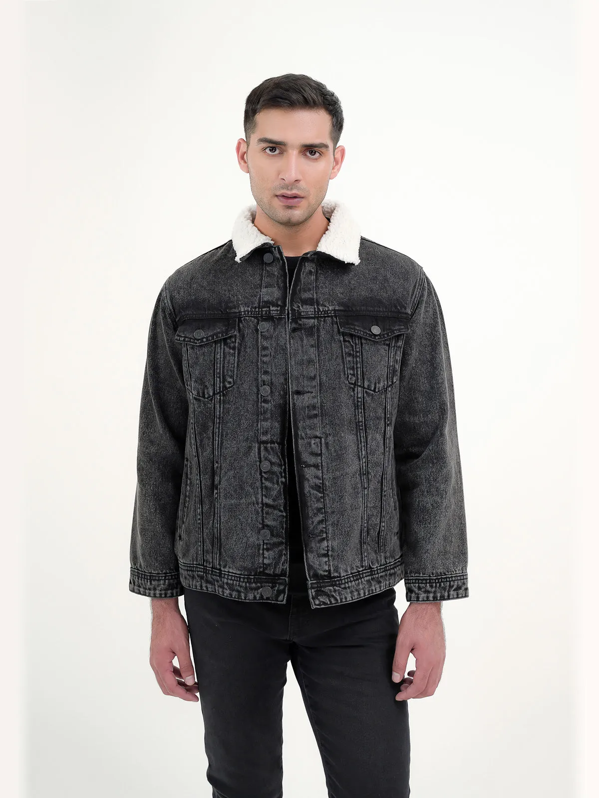 "FLORAS" Casual Sherpa Lining Denim Jacket