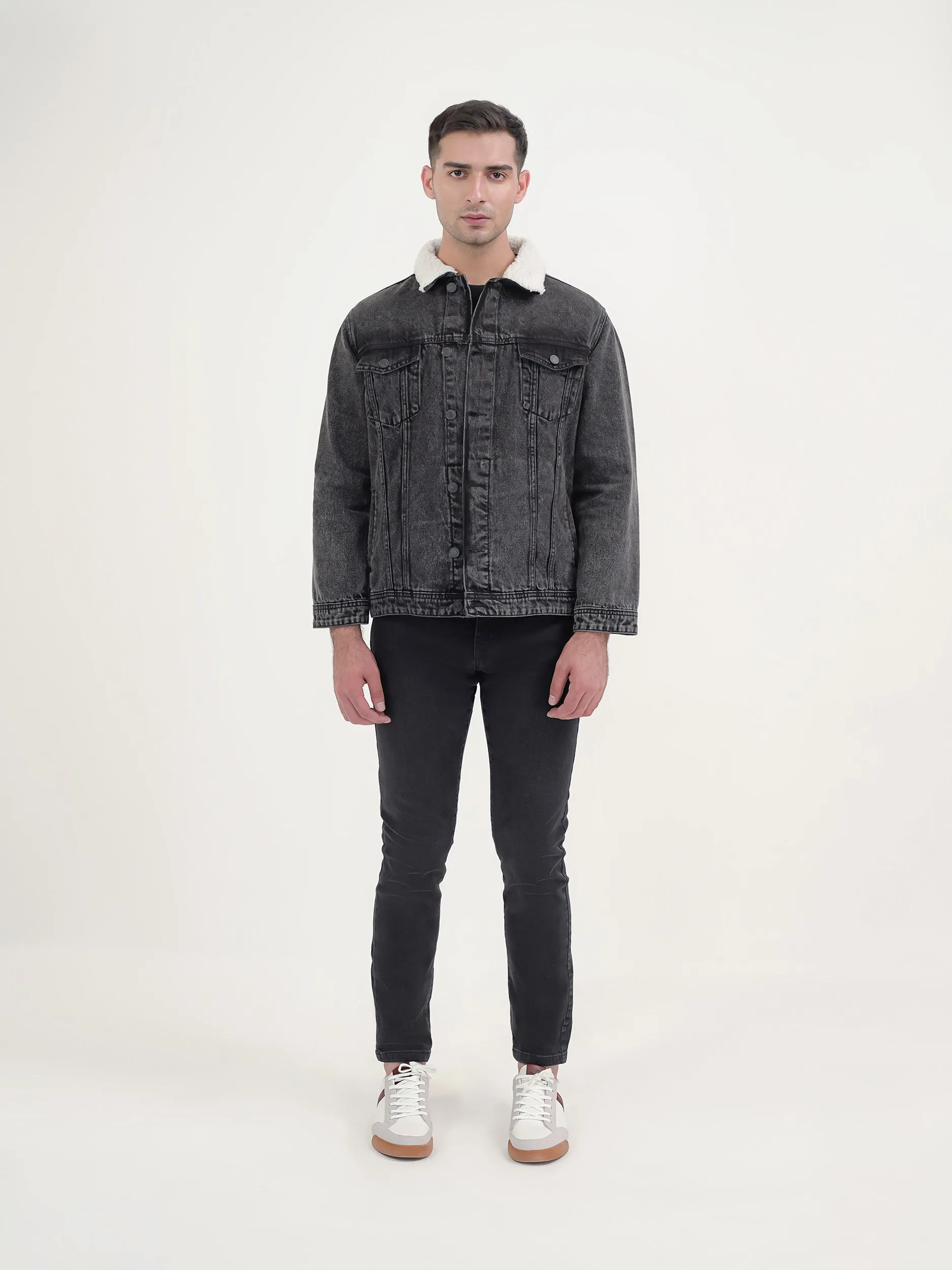 "FLORAS" Casual Sherpa Lining Denim Jacket