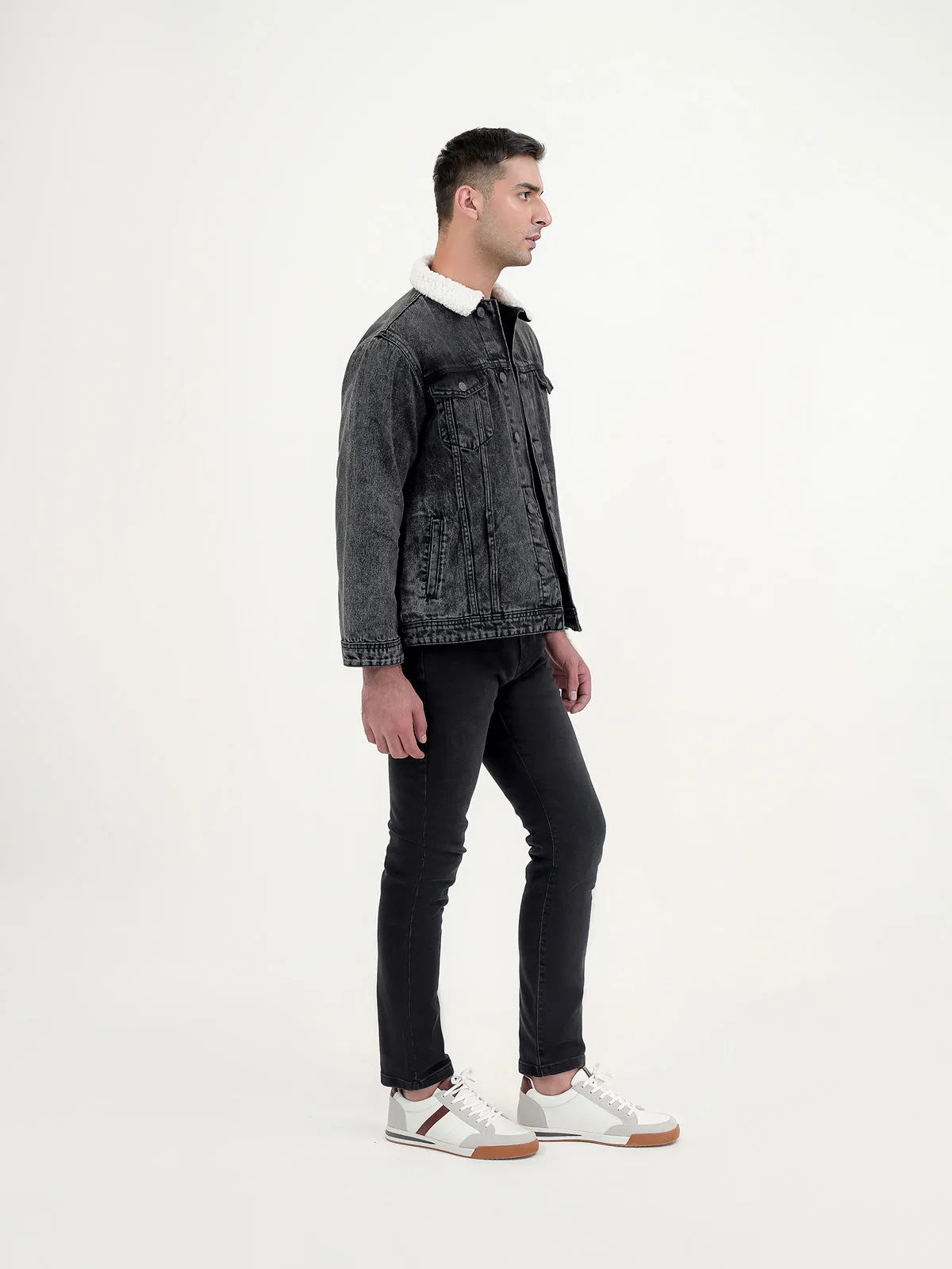 "FLORAS" Casual Sherpa Lining Denim Jacket