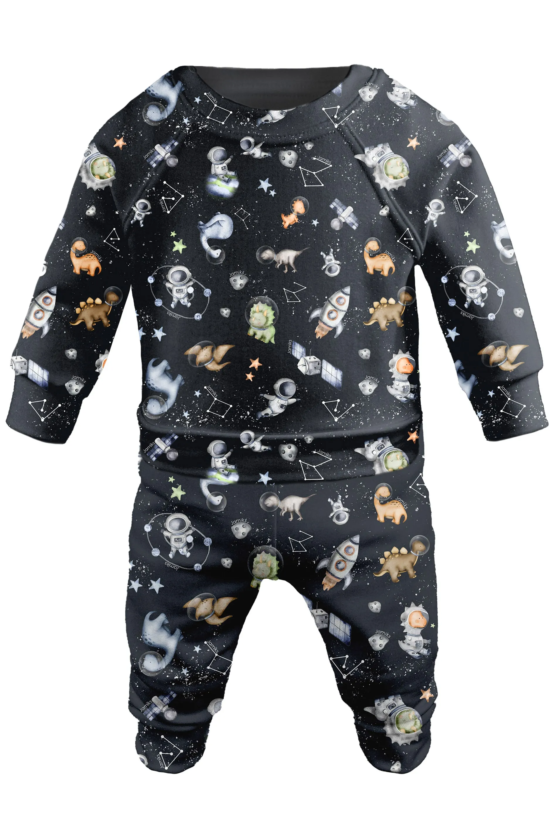 "Joni" Space Dinosaur Print Bamboo Top & Trousers