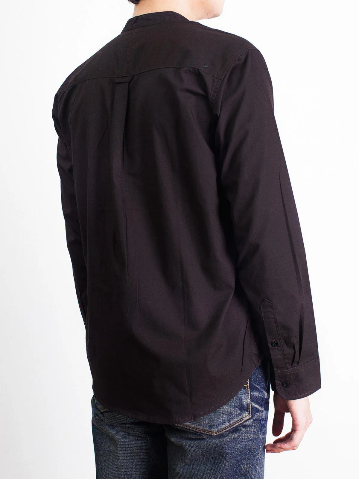 Qutn Band Collar LS Brown Poplin