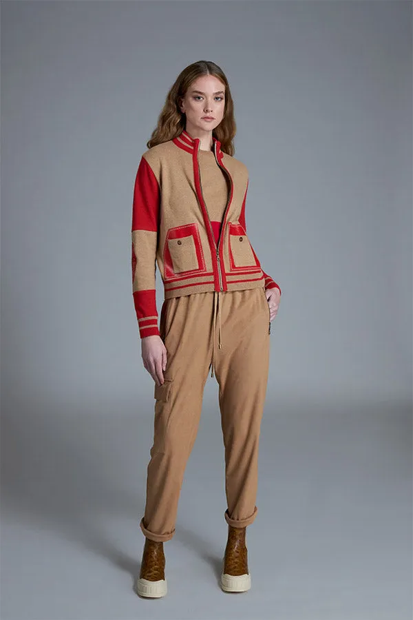 RED CAMEL ZIPPED CARDIGAN