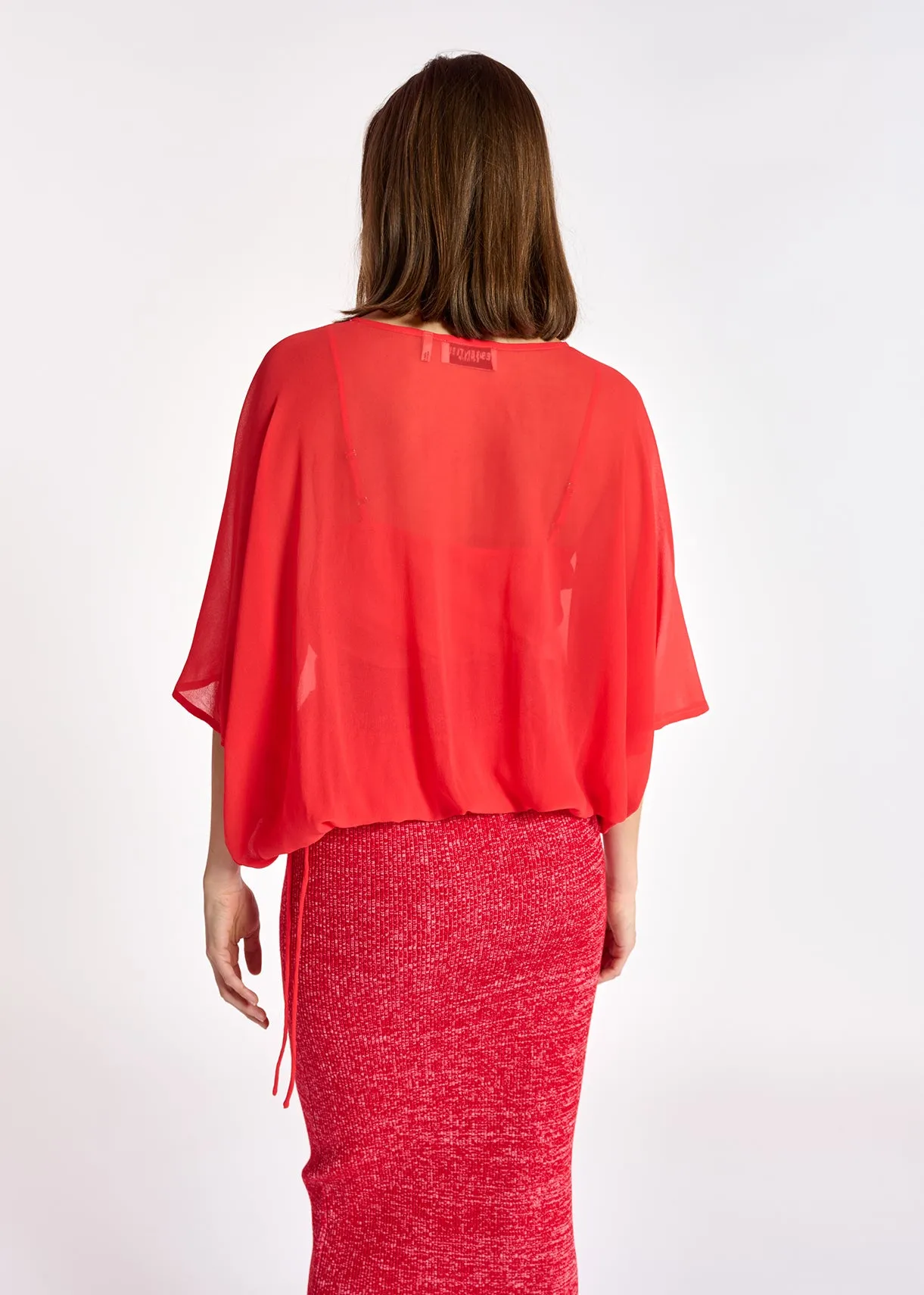 Red voluminous sheer top