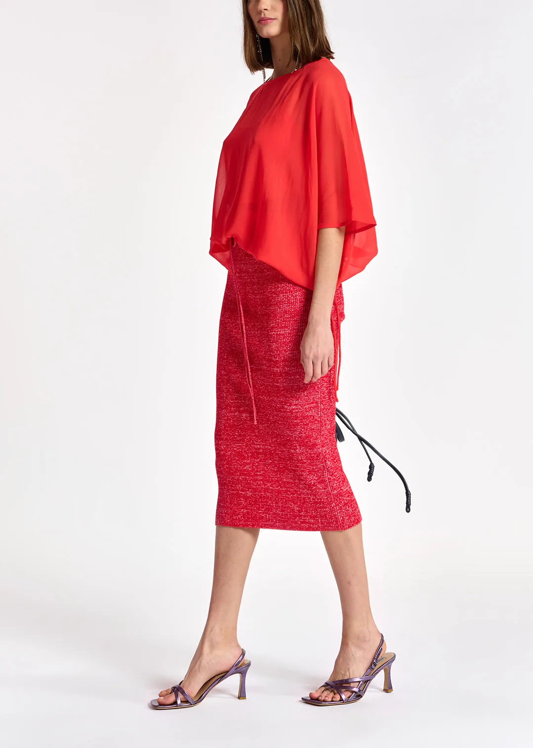 Red voluminous sheer top