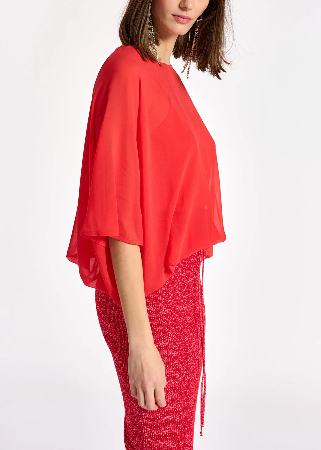Red voluminous sheer top