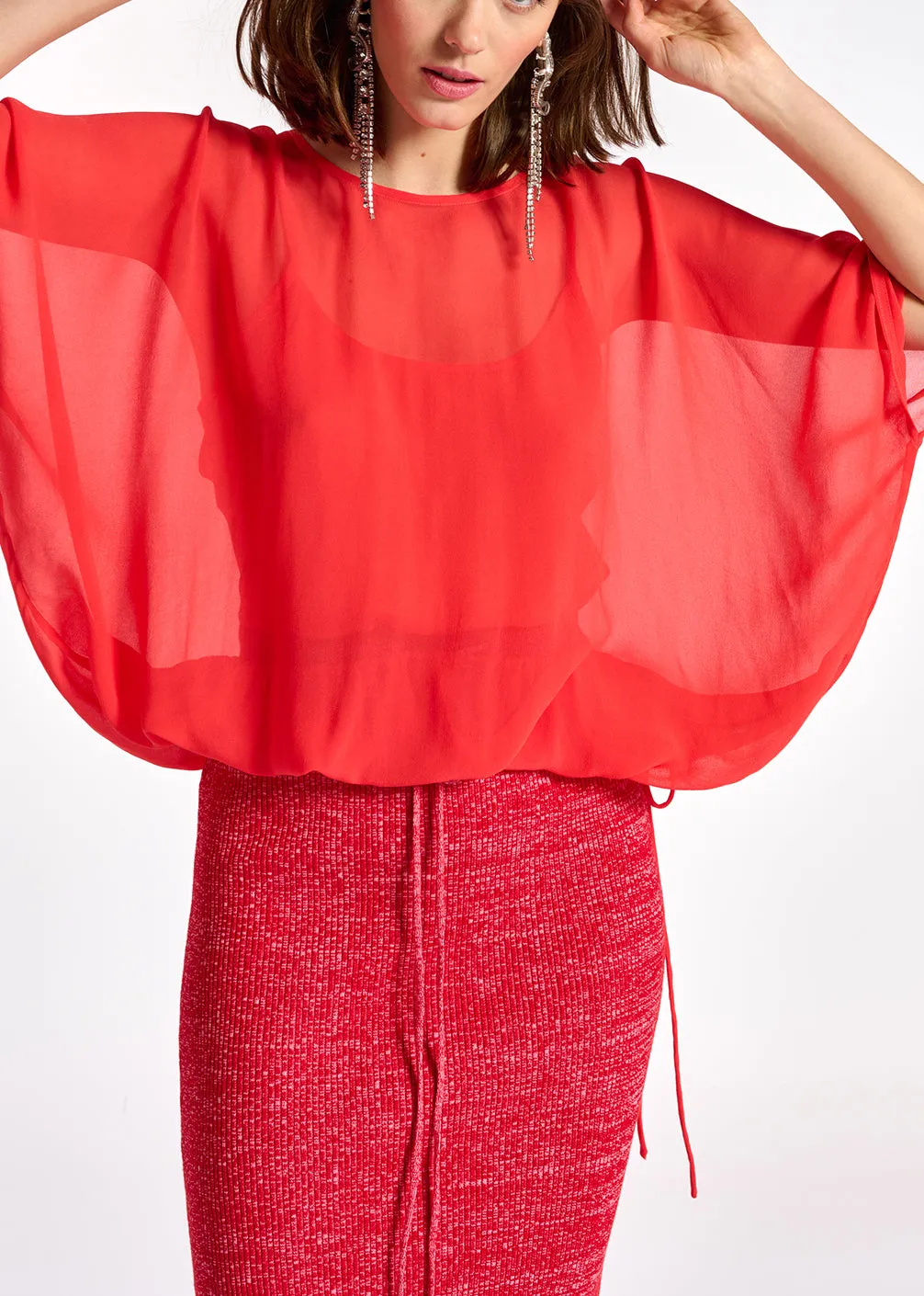 Red voluminous sheer top
