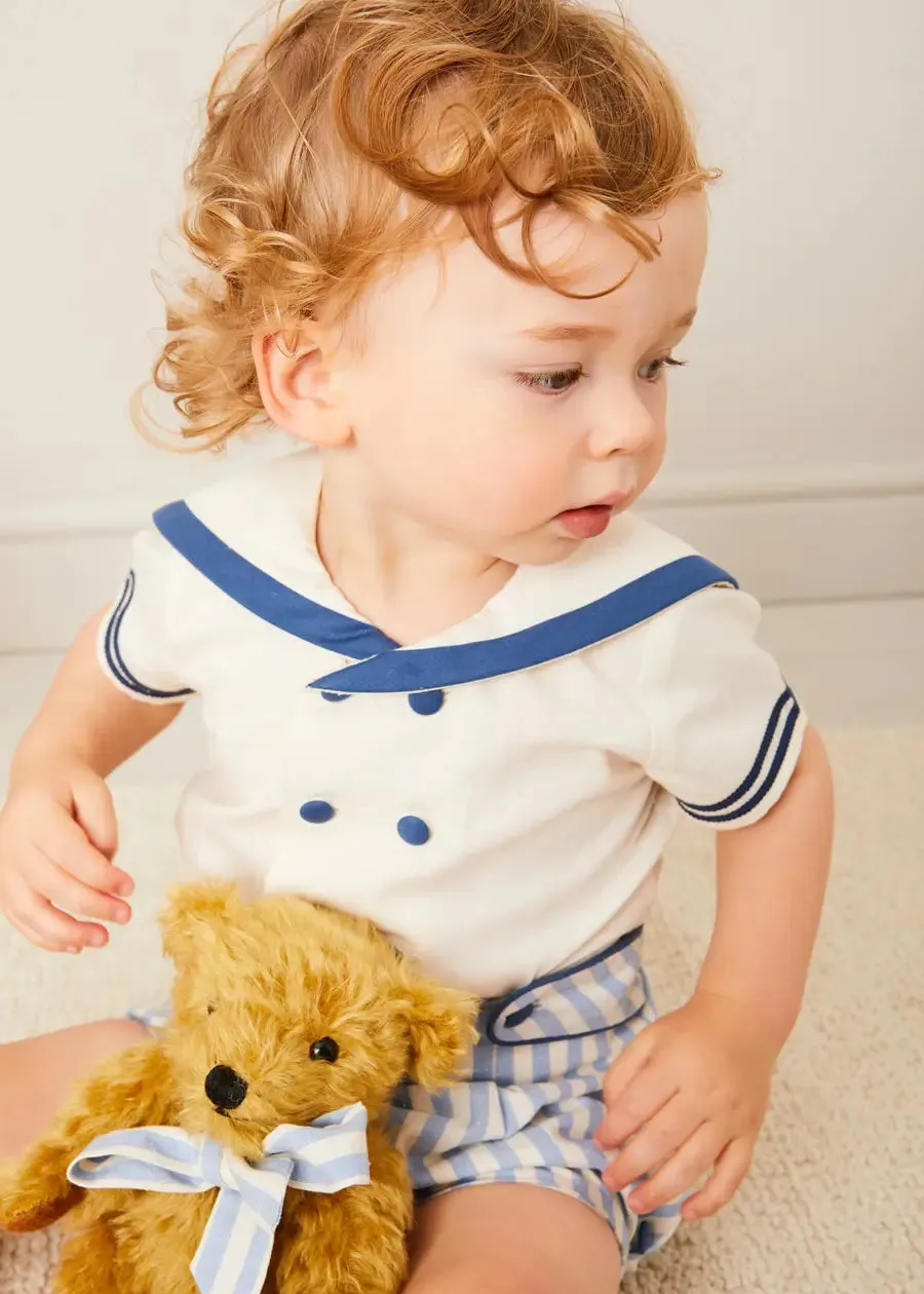 Regency Stripe Mariner Collar Two Piece Set With Bloomers in Blue (6mths-3yrs)