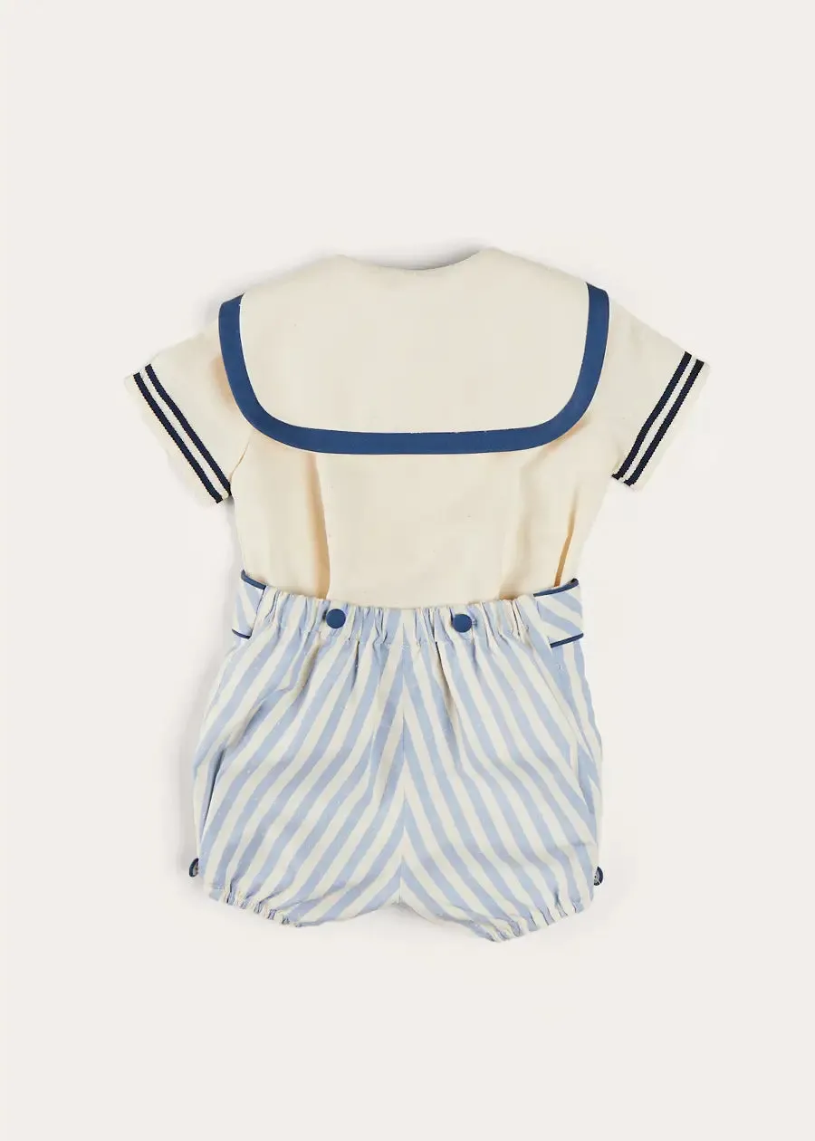 Regency Stripe Mariner Collar Two Piece Set With Bloomers in Blue (6mths-3yrs)
