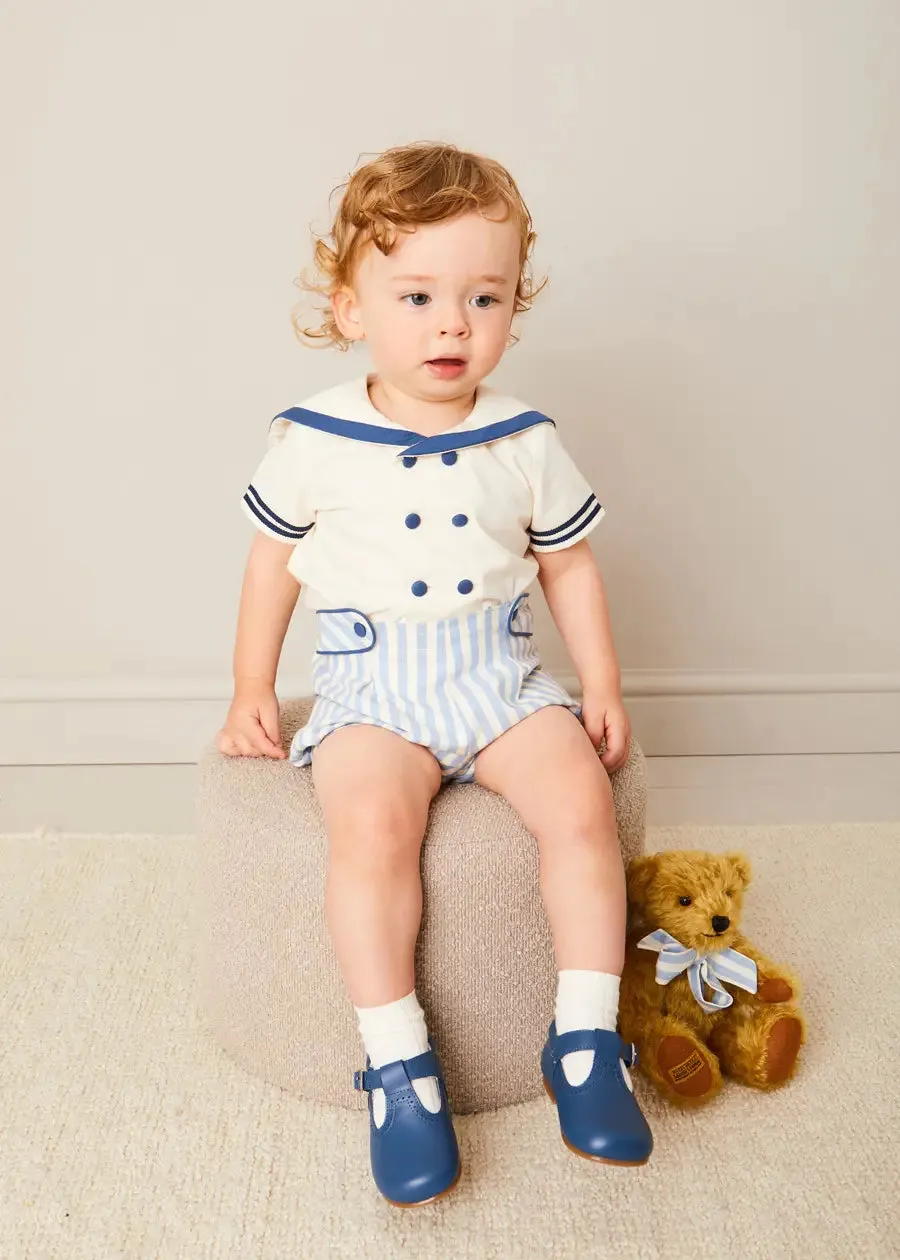 Regency Stripe Mariner Collar Two Piece Set With Bloomers in Blue (6mths-3yrs)