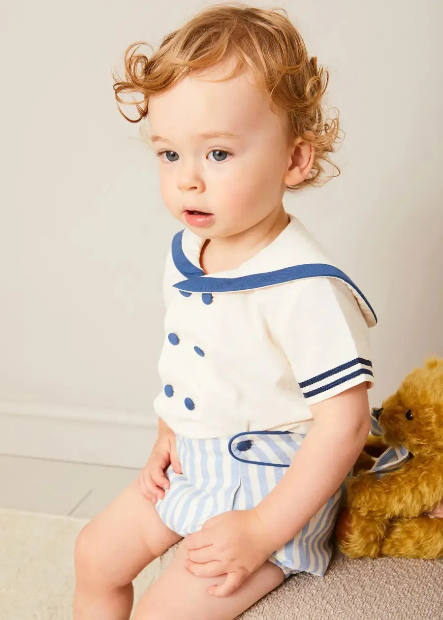 Regency Stripe Mariner Collar Two Piece Set With Bloomers in Blue (6mths-3yrs)