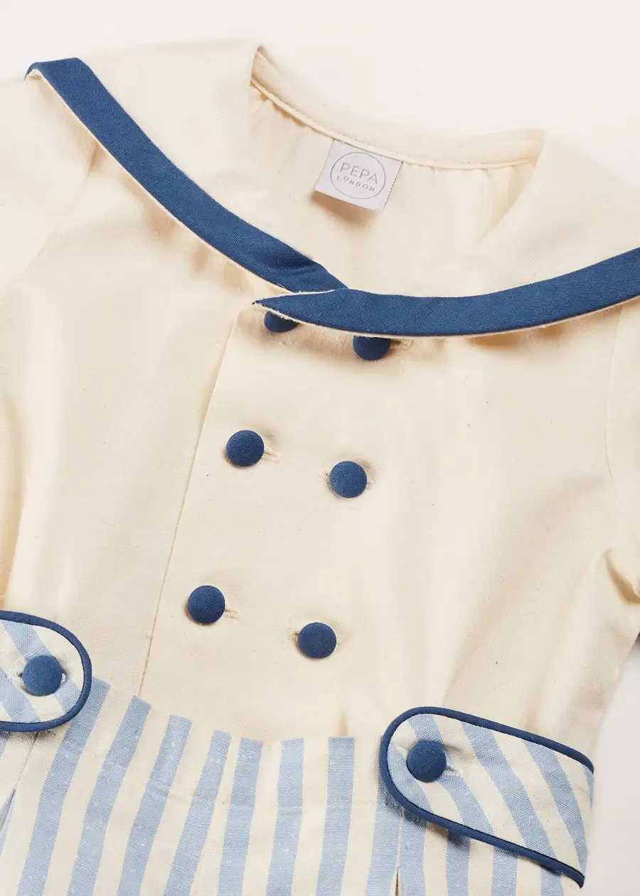 Regency Stripe Mariner Collar Two Piece Set With Bloomers in Blue (6mths-3yrs)