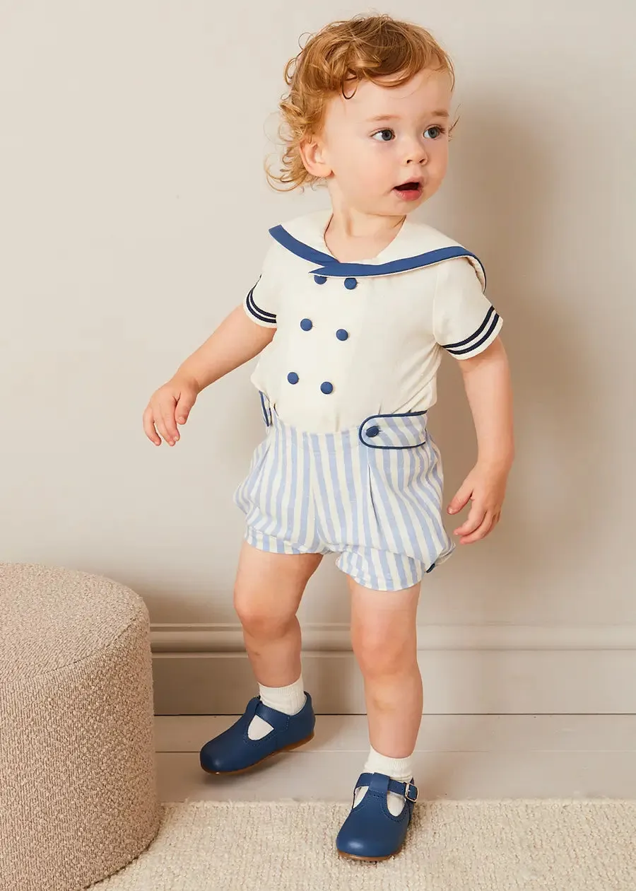 Regency Stripe Mariner Collar Two Piece Set With Bloomers in Blue (6mths-3yrs)