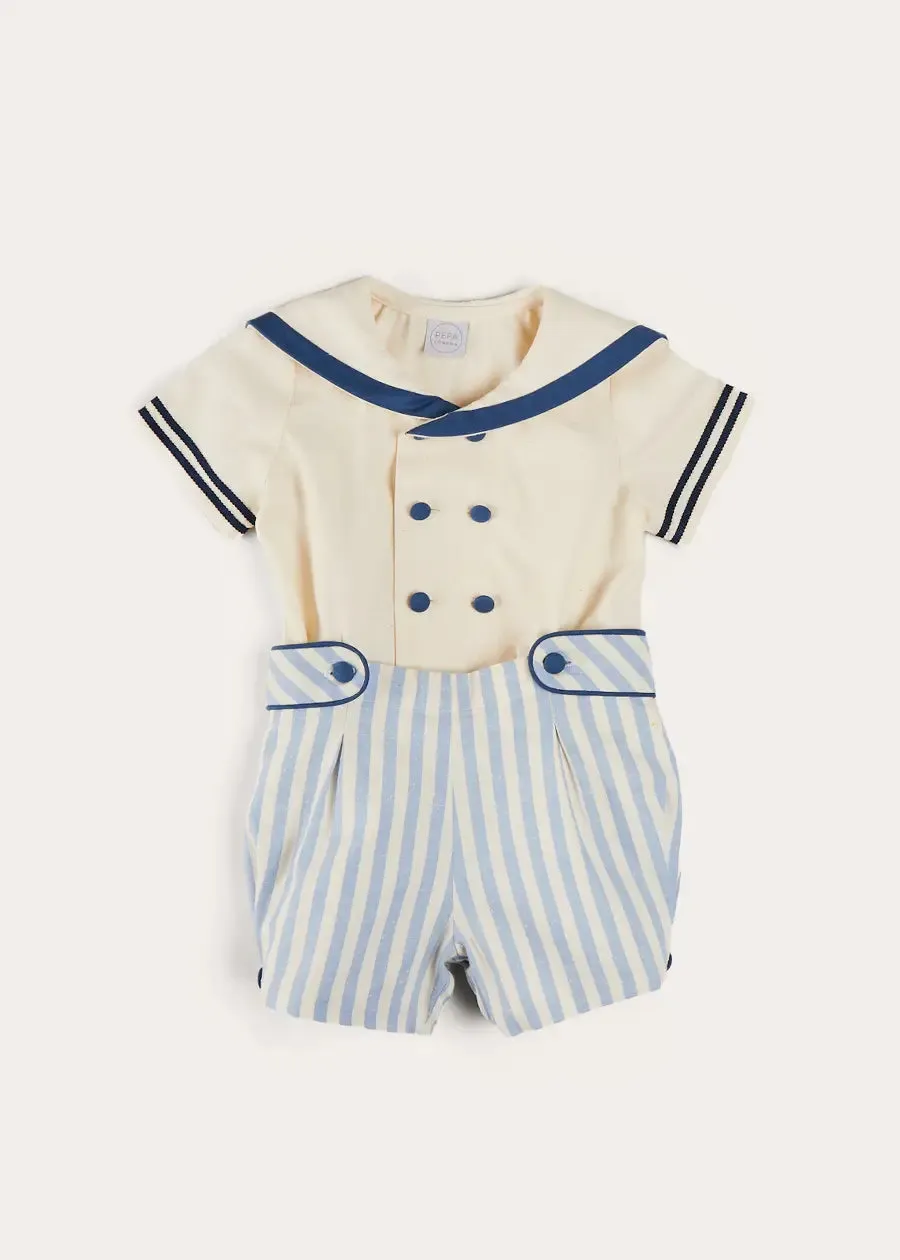 Regency Stripe Mariner Collar Two Piece Set With Bloomers in Blue (6mths-3yrs)