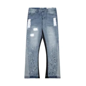 Retro Letter-Spliced Denim Trousers