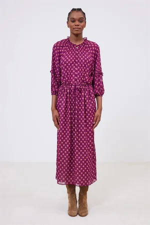 RIHAME TRICOLOR FLORAL PRINT LONG CREPE DRESS