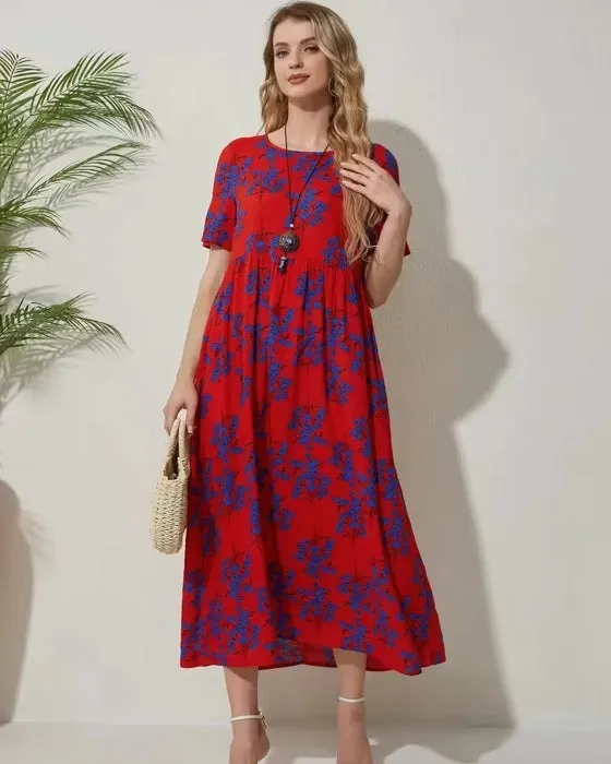 Round Neck Casual Style Floral Dresses