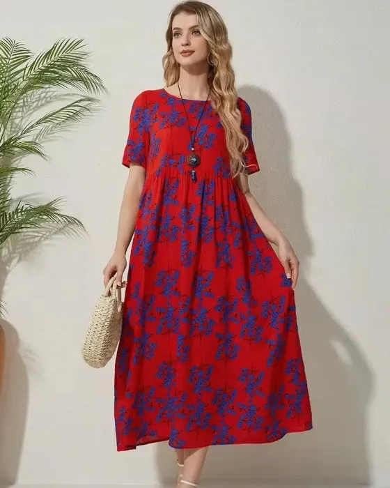 Round Neck Casual Style Floral Dresses