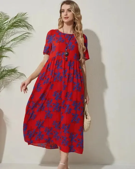 Round Neck Casual Style Floral Dresses