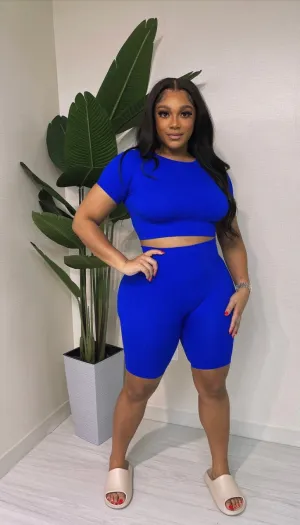 Royal Blue Biker Short Set