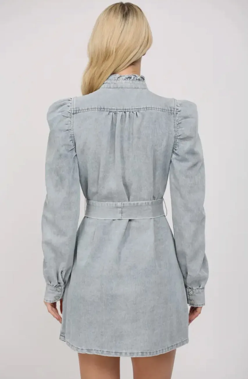 Ruffle Collar Denim Dress-M