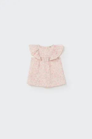 Ruffle neon coral floral dress by Cozmo