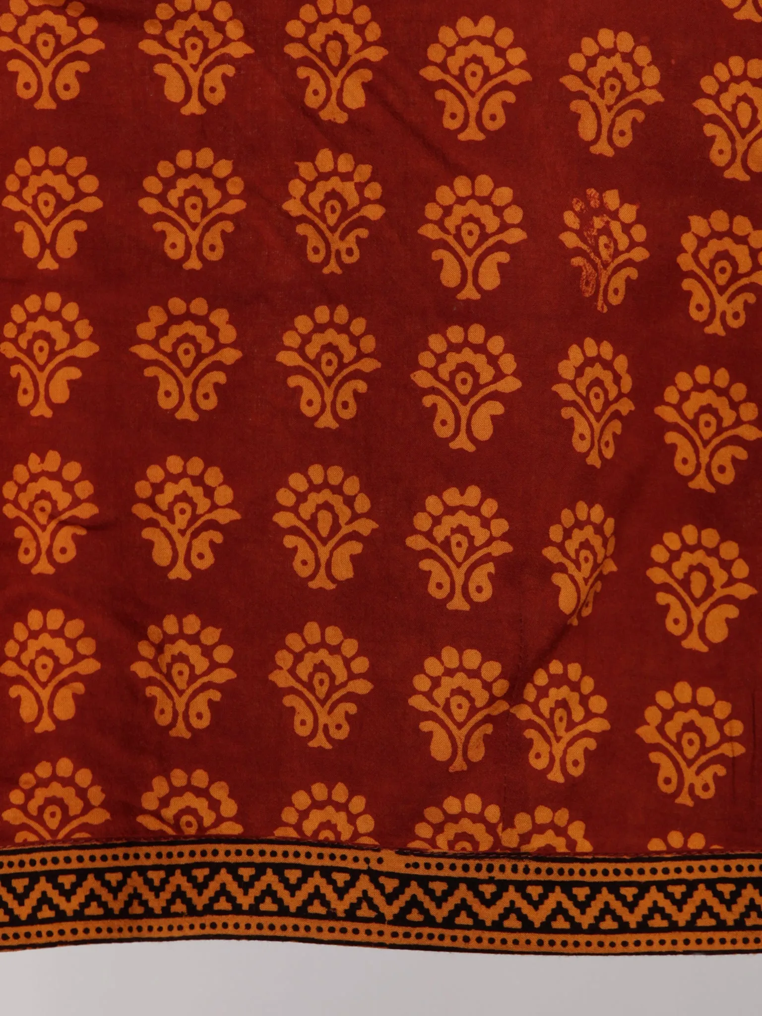 Rust Yellow Black Bagh Printed Cotton Blouse With Loose Sleeves- B03F1700