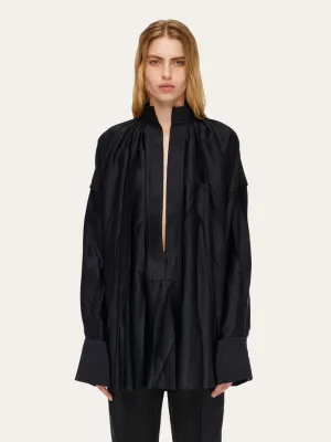 Satin Kaftan Shirt with Pleats