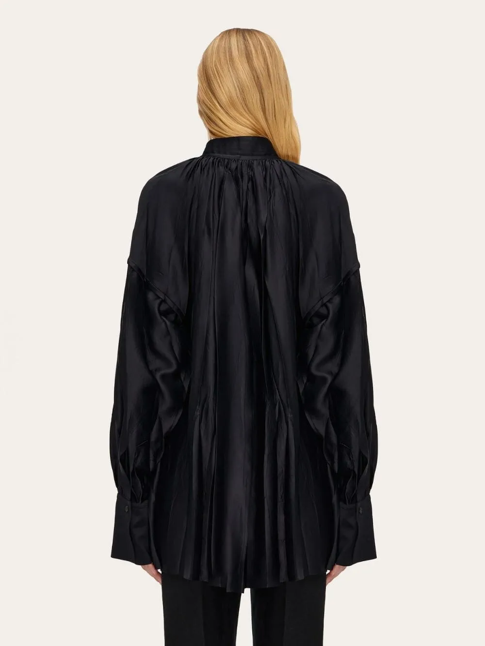 Satin Kaftan Shirt with Pleats