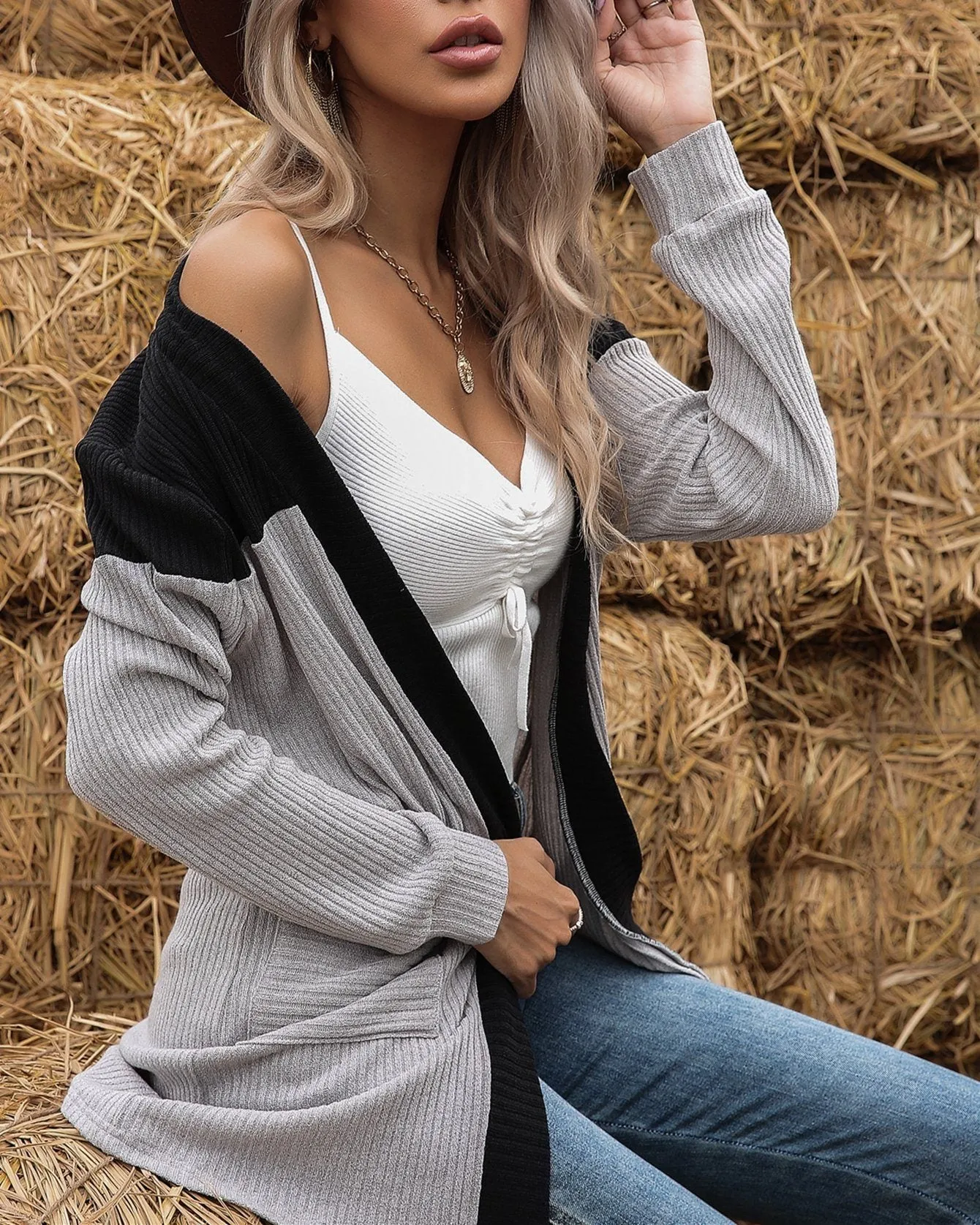 Say It Again Stripe Sweater Cardigan - Grey