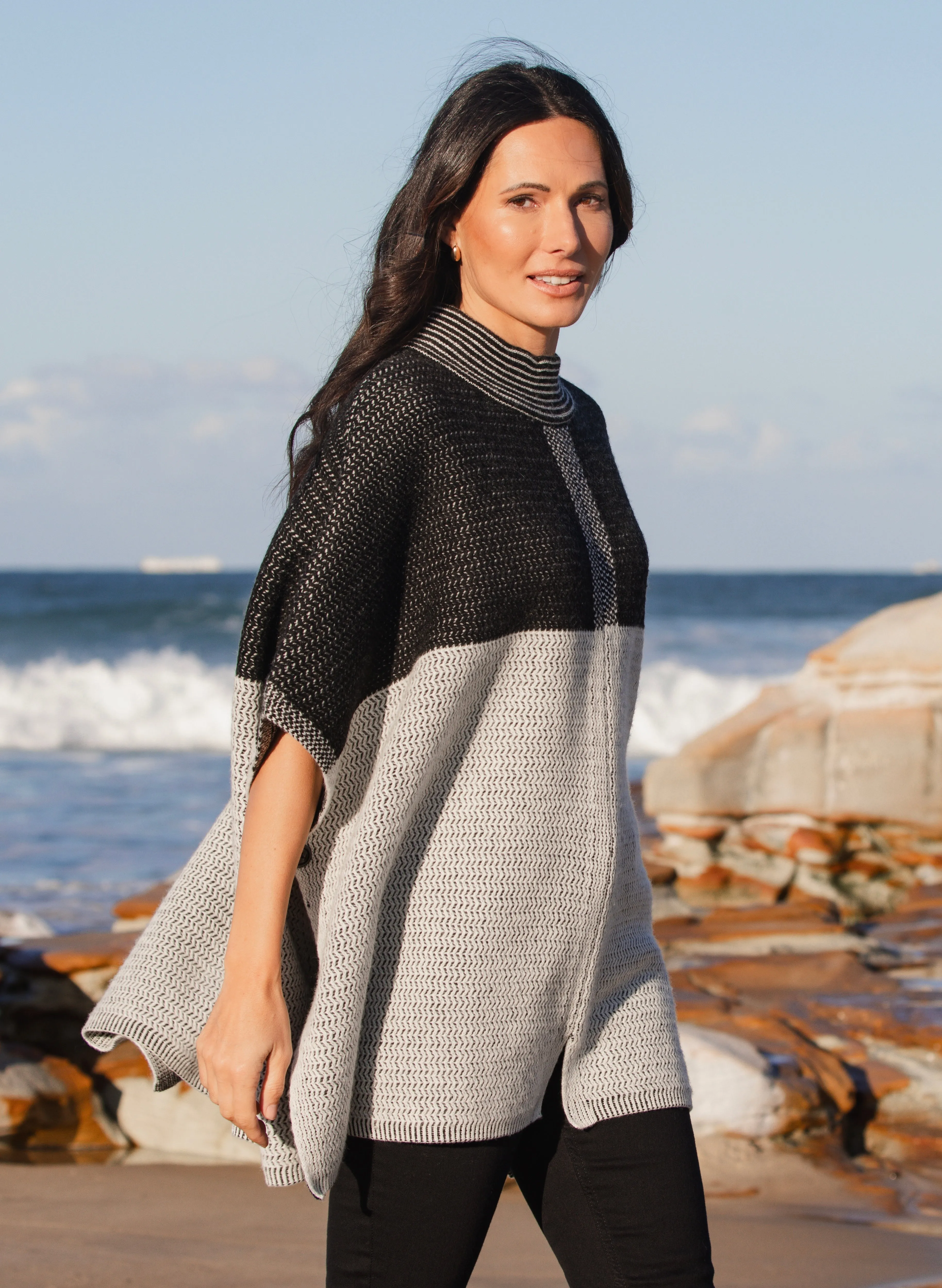 See Saw Australia - Jacquard Poncho Australian Wool Blend