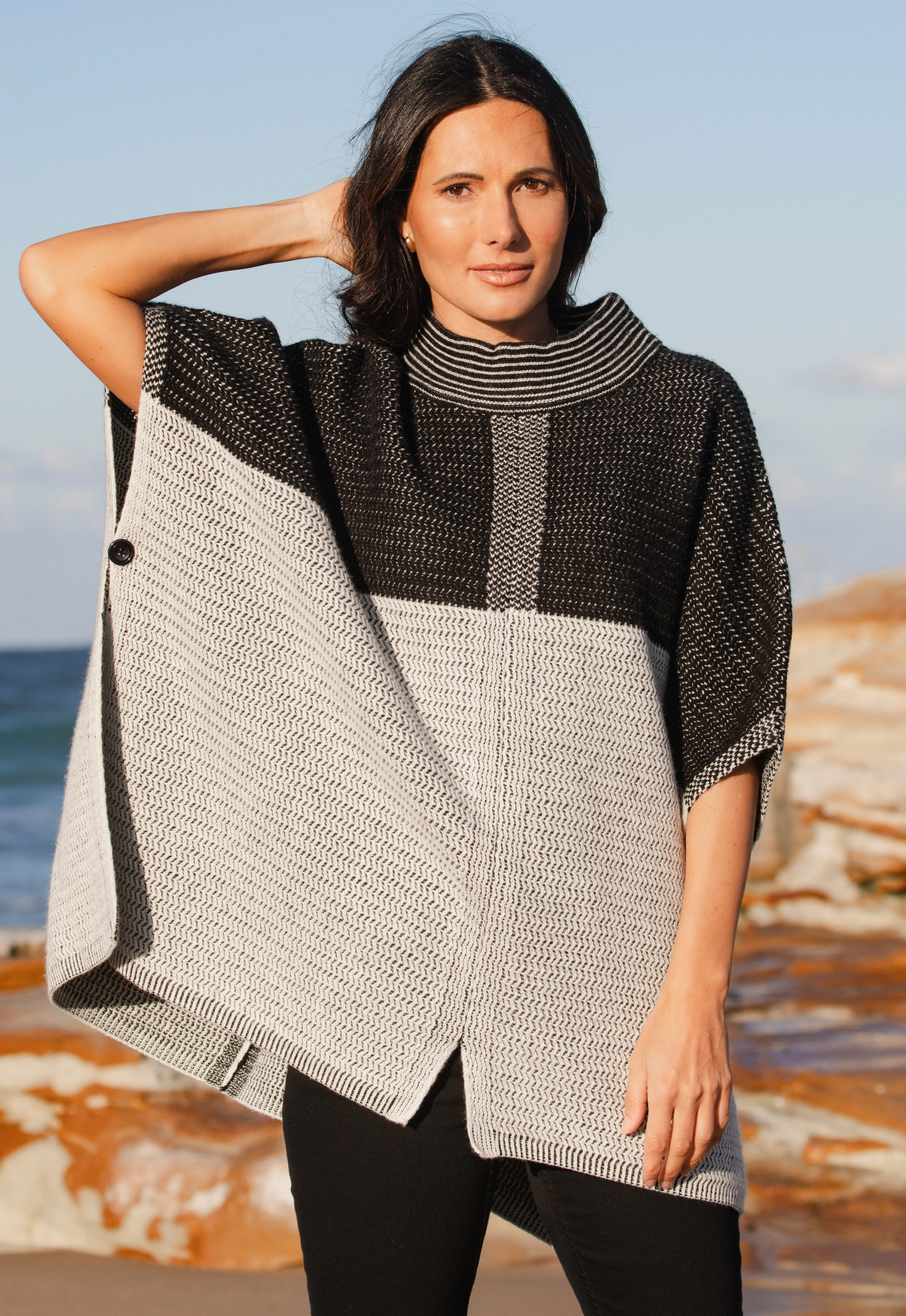 See Saw Australia - Jacquard Poncho Australian Wool Blend