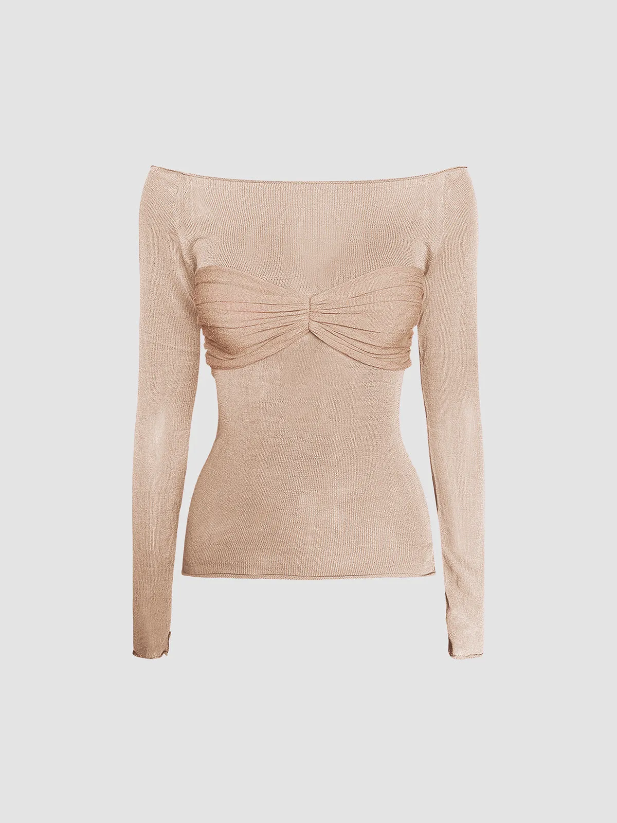 Semi-Sheer Off-Shoulder Mesh Long Sleeve Shirt