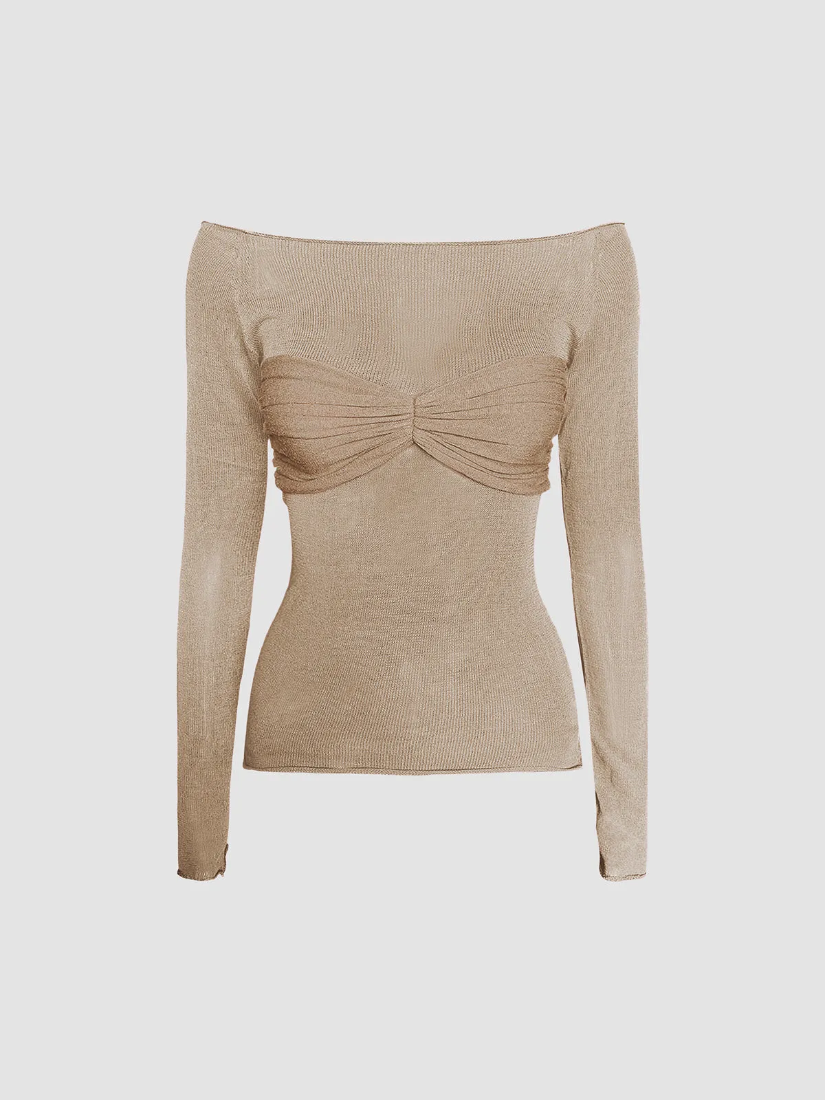 Semi-Sheer Off-Shoulder Mesh Long Sleeve Shirt
