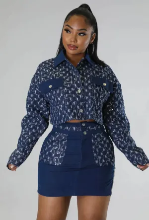 Sequined Detail Jacket and Skirt Set