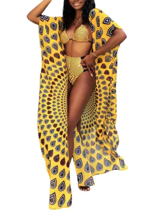Sexy Bathing Suit for Women African Swimsuit Cover Up Halter Bikini Top High Waisted Sets Yellow