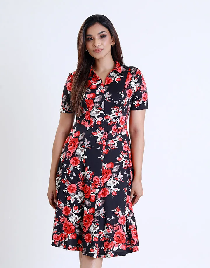 Short Sleeve Zipped Neck Dress