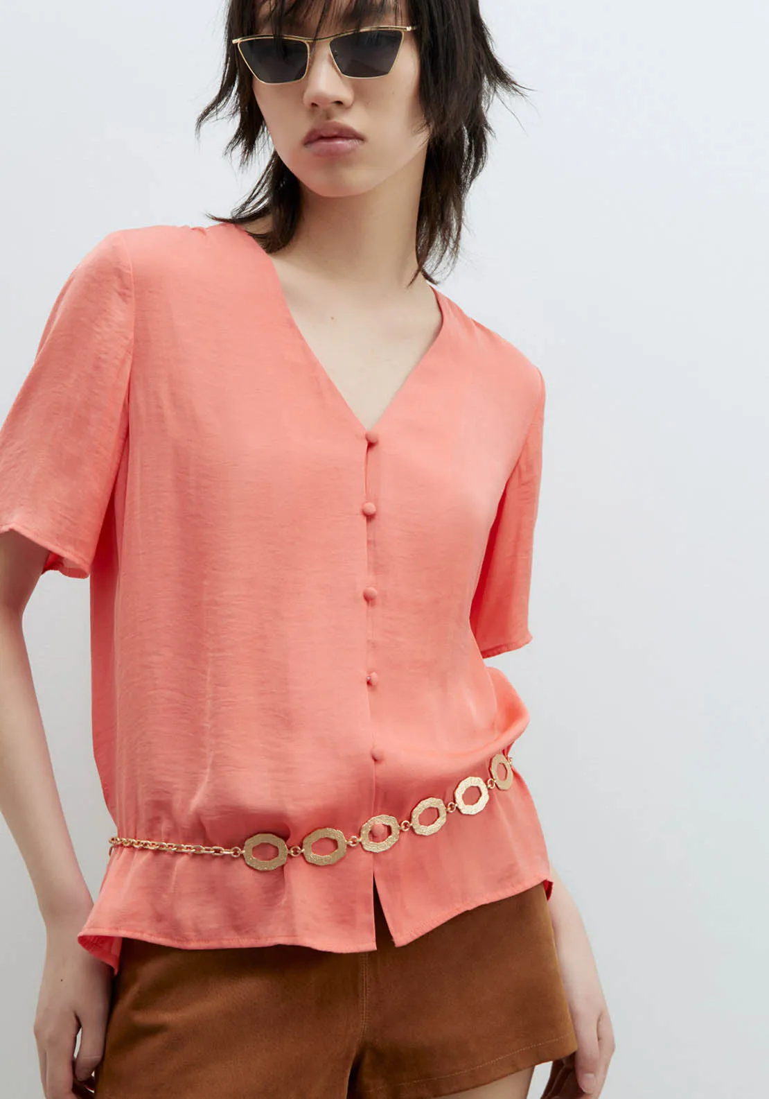 Short-Sleeved Blouse - Coral