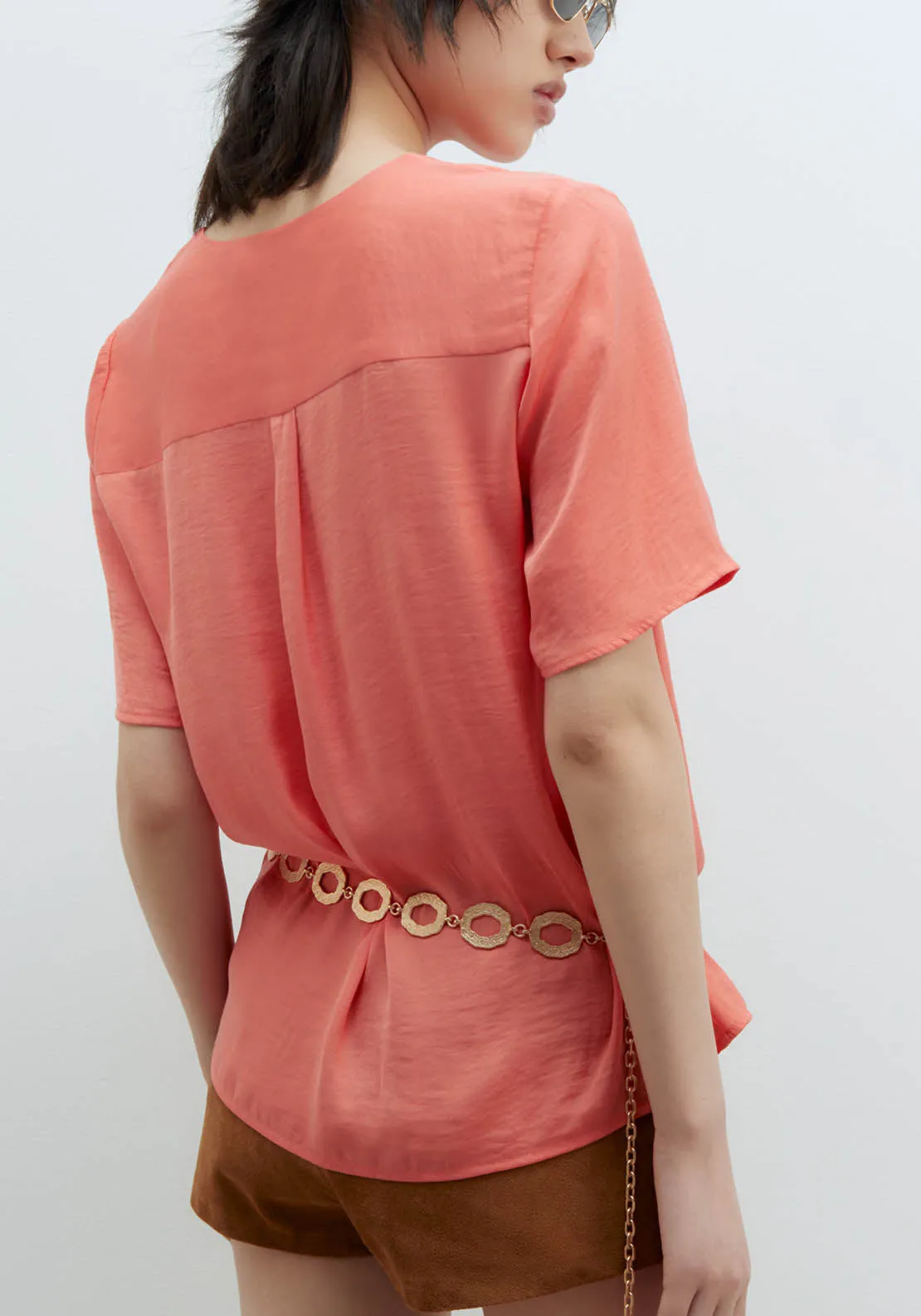 Short-Sleeved Blouse - Coral