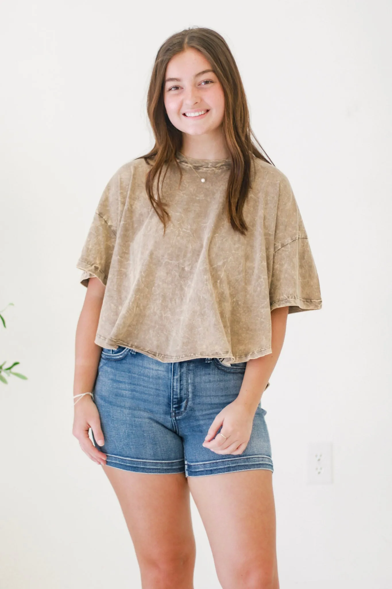 Simple Sophistication Crinkle Washed Top in Mocha