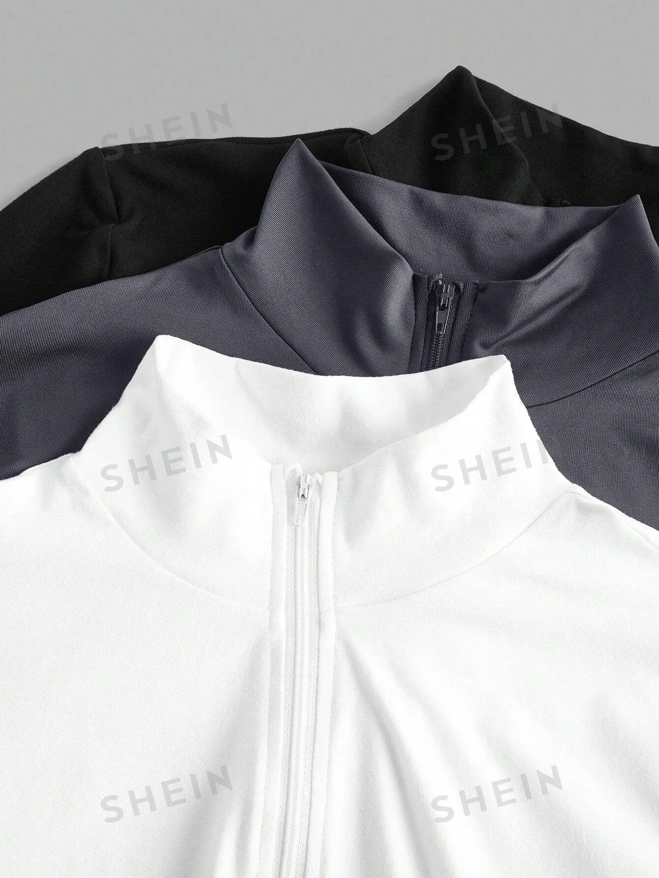 Slayr 3pcs/Set Women Simple Casual Autumn Winter Stretchy Turtleneck Zipper V-Neck Long Sleeve T-Shirts