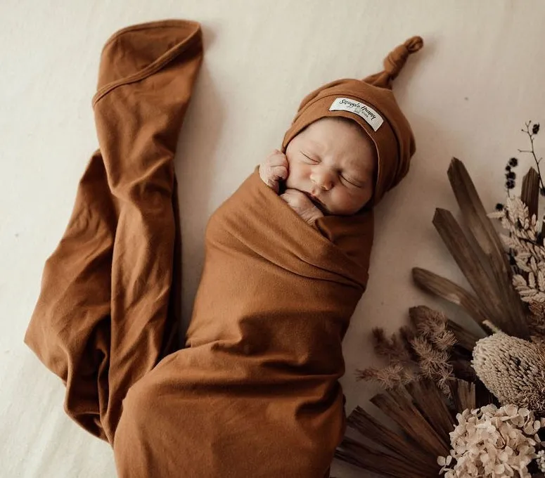 Snuggle Hunny Baby Jersey Wrap & Beanie Set - Bronze