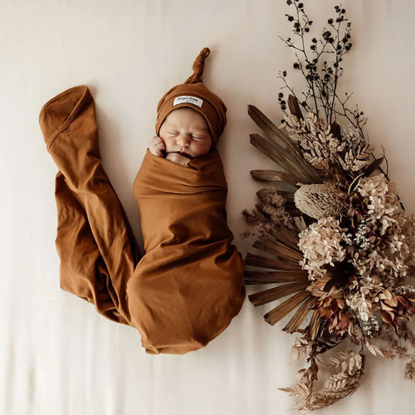 Snuggle Hunny Baby Jersey Wrap & Beanie Set - Bronze