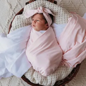 Snuggle Hunny Baby Jersey Wrap & Topknot Set - Baby Pink