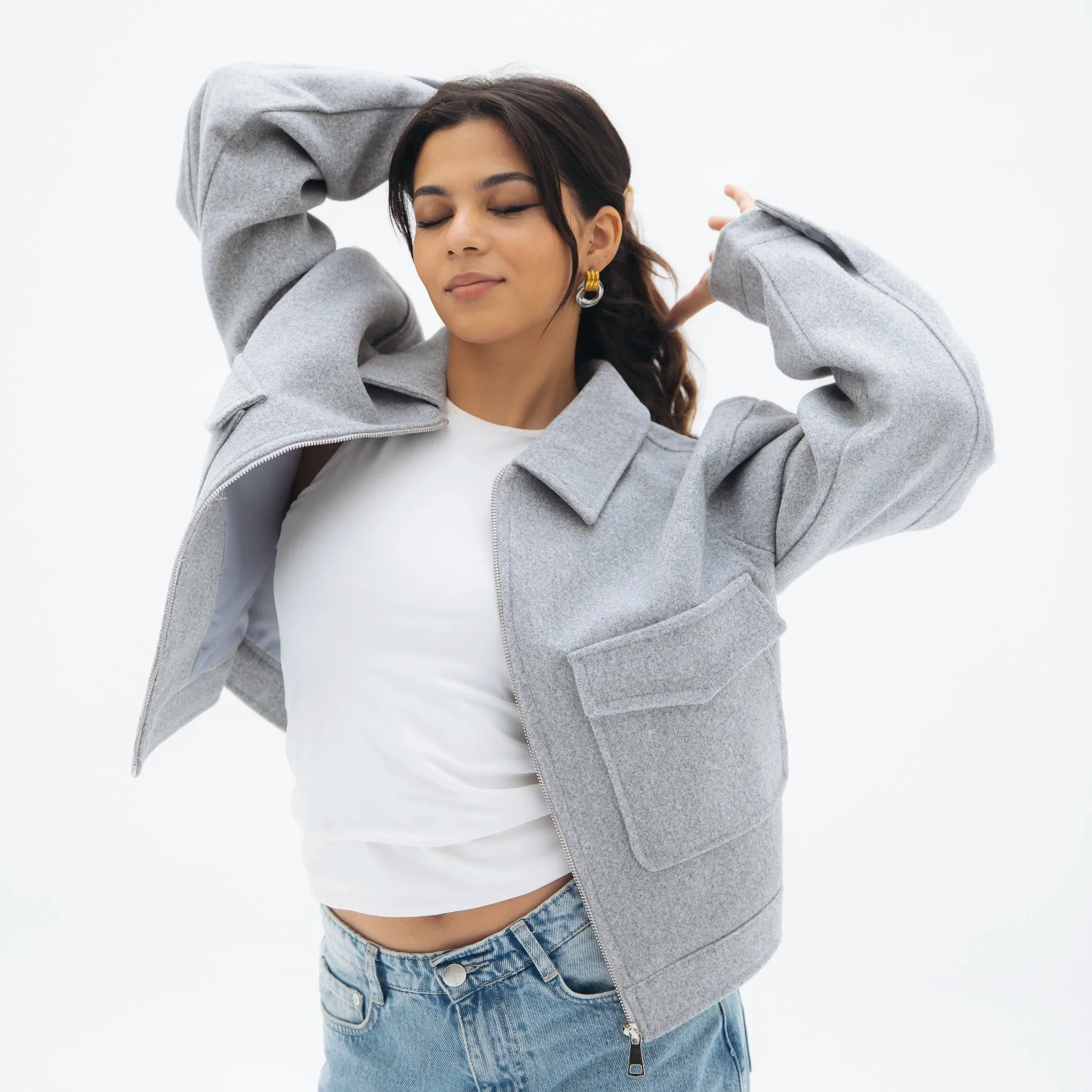 Soft cropped jacket - Light grey
