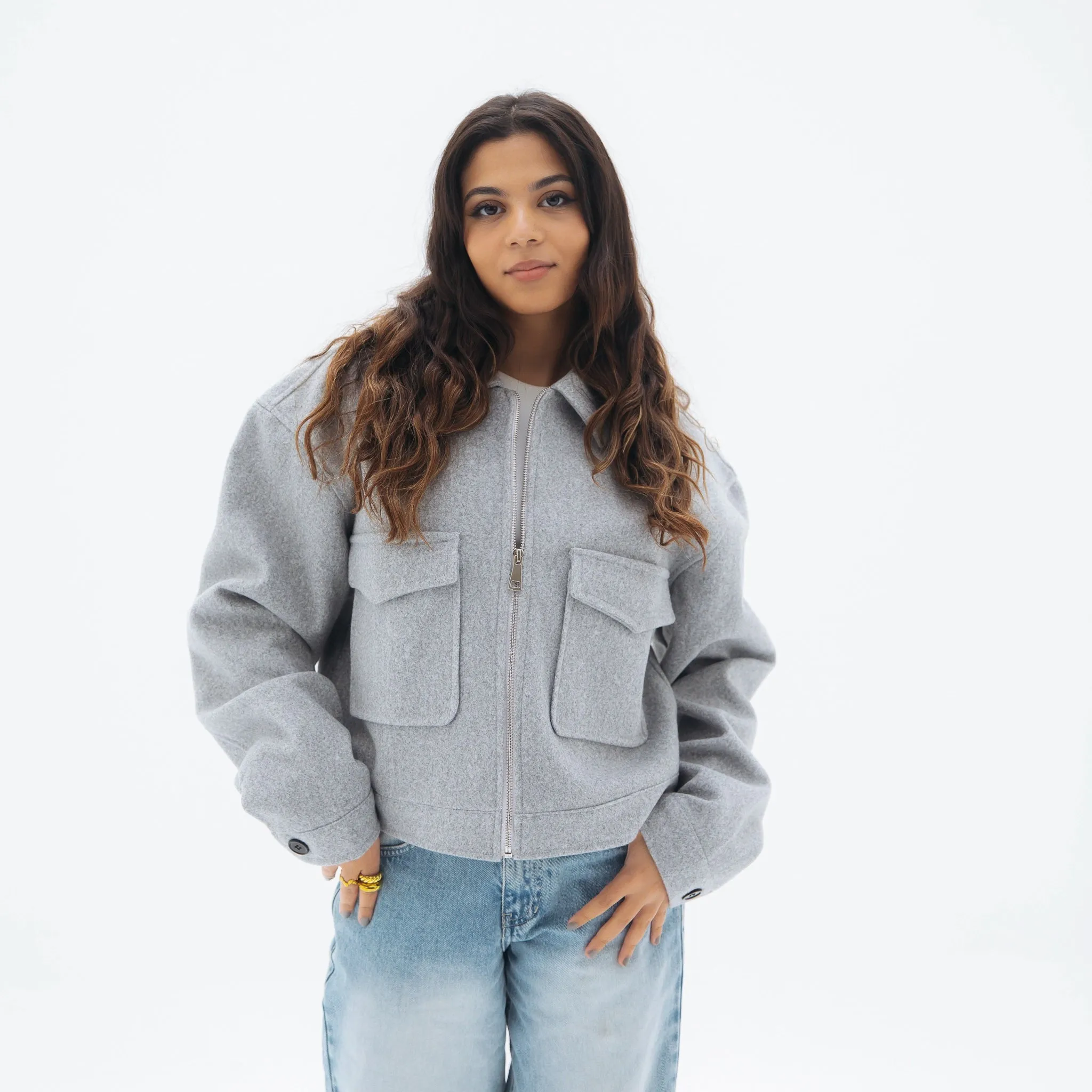 Soft cropped jacket - Light grey