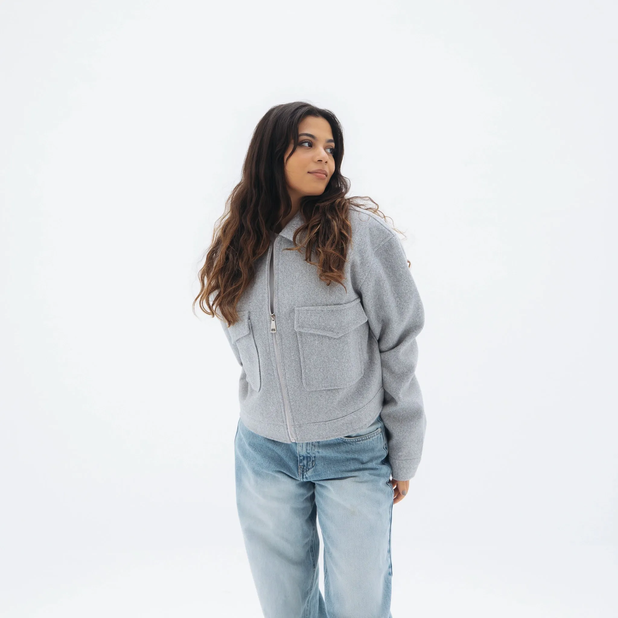 Soft cropped jacket - Light grey