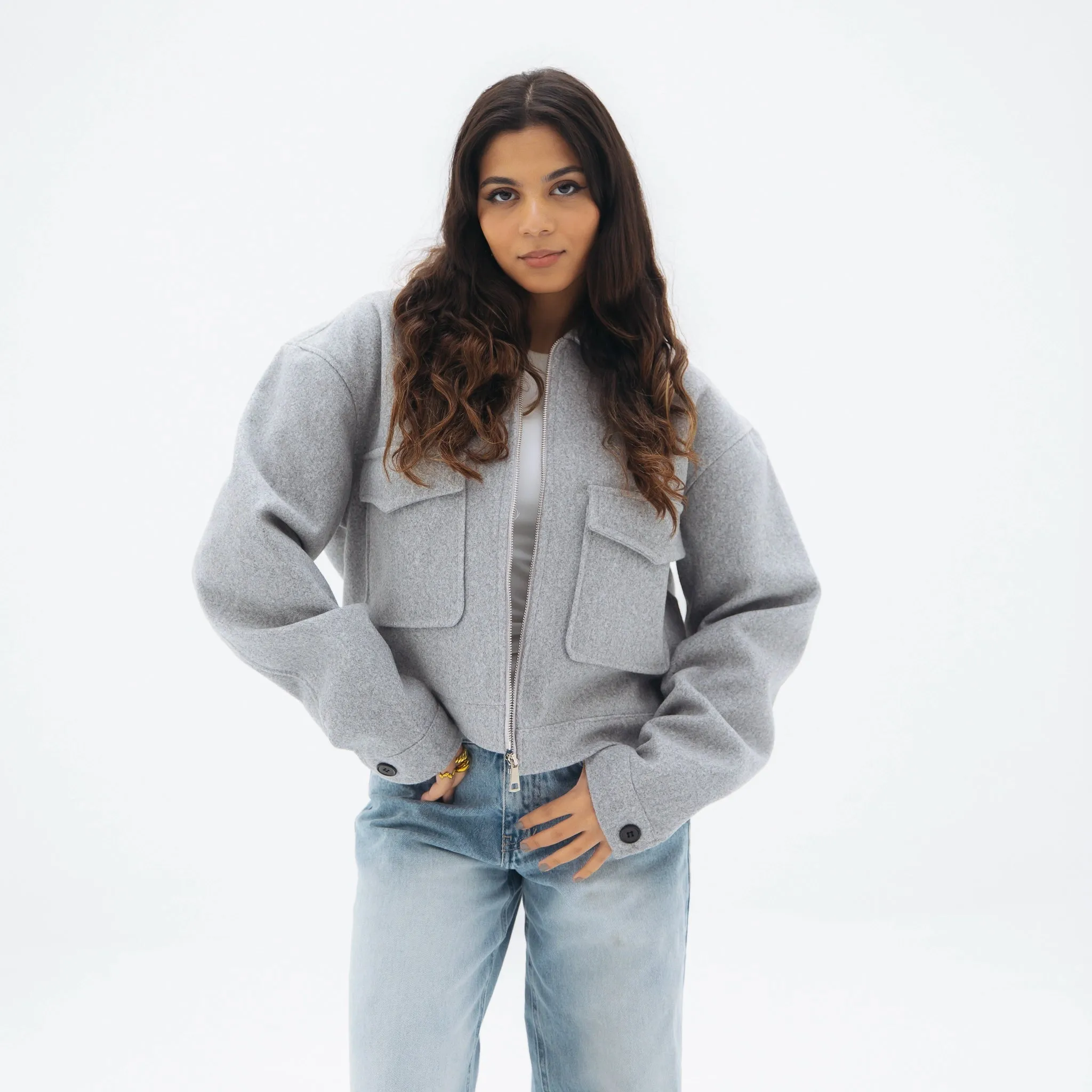 Soft cropped jacket - Light grey
