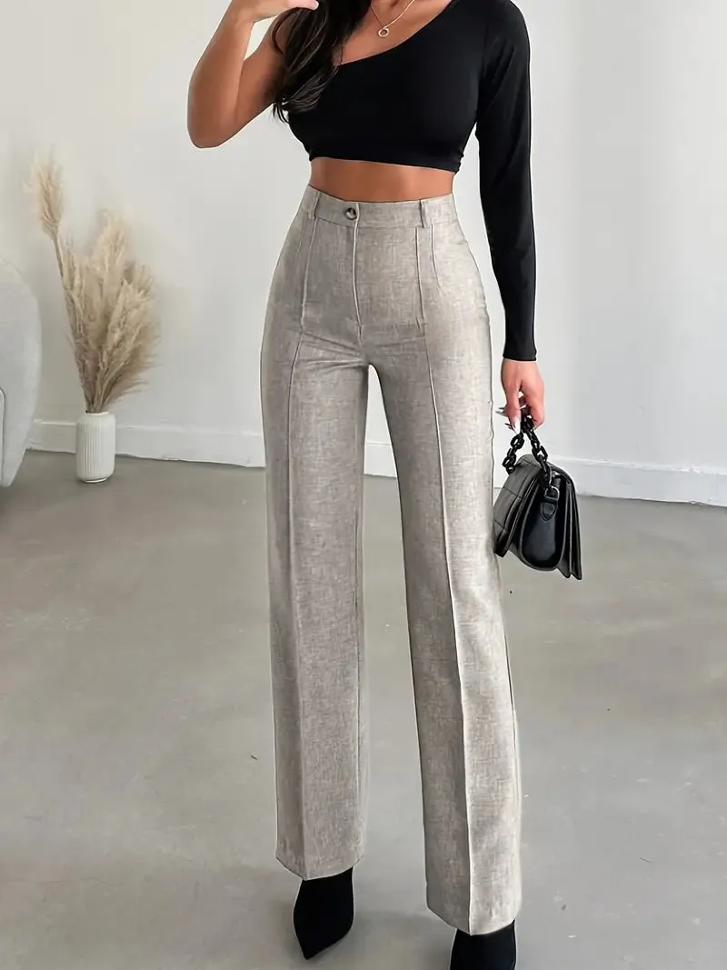 Solid Color Wide-Legged High-Waisted Pants
