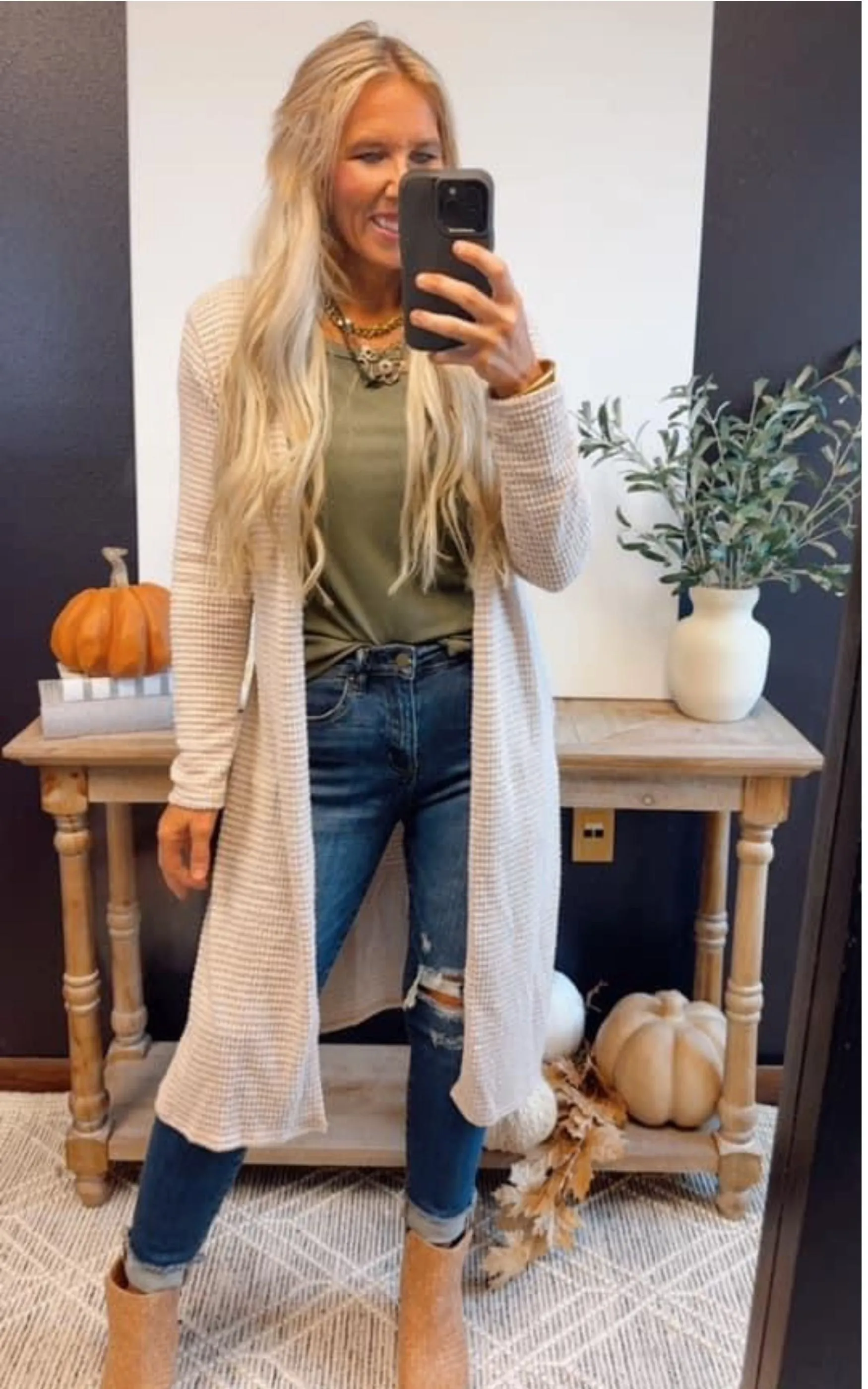 Solid Long Waffle Cardigan - Final Sale