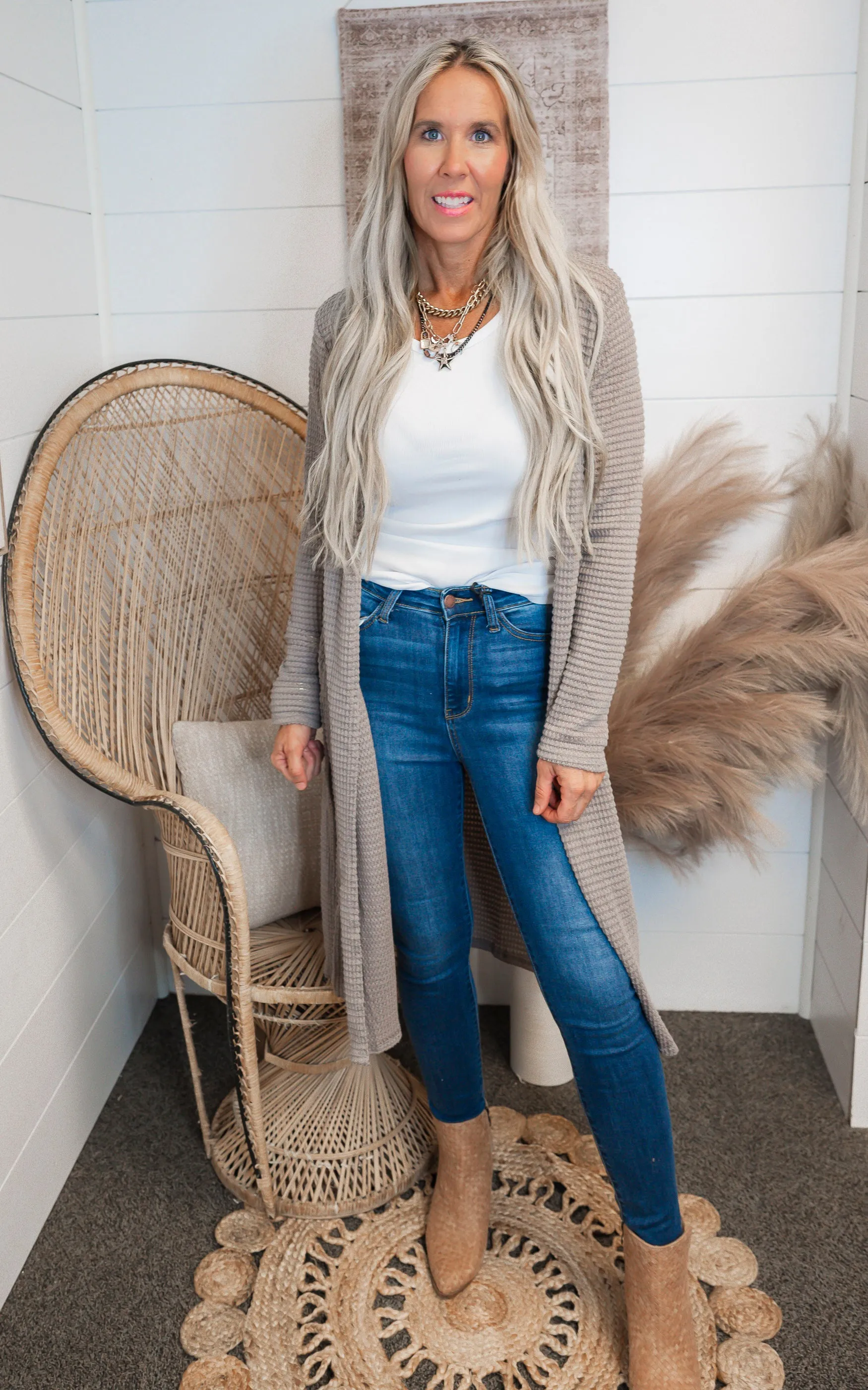 Solid Long Waffle Cardigan - Final Sale